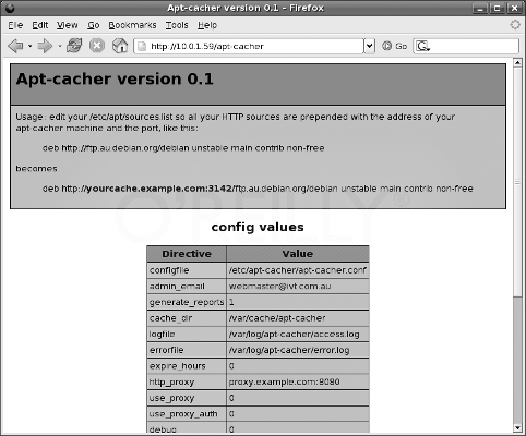 Экран Apt-cacher по умолчанию