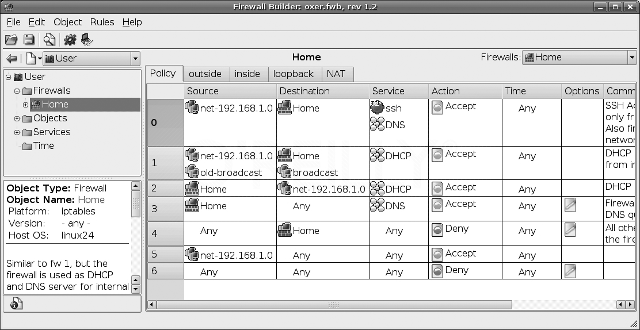 Firewall Builder. Управление политикой