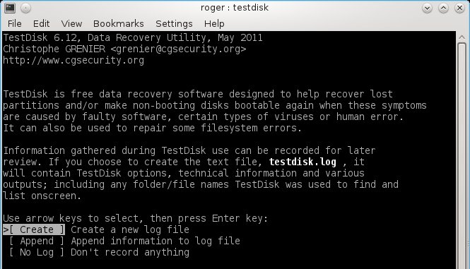 начало работы с TestDisk
