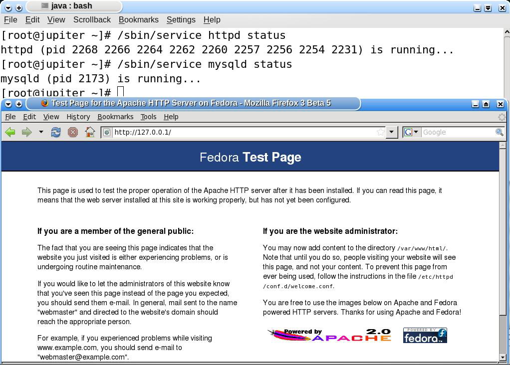 Тестирование доступности служб Apache и MySQL