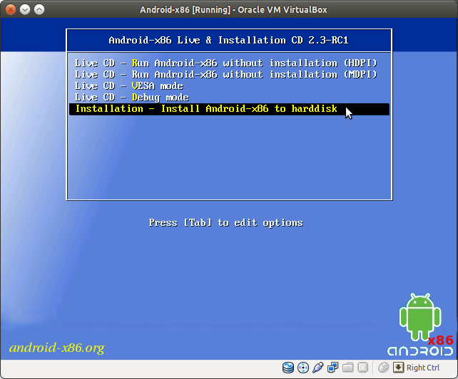 загрузочное меню android-x86