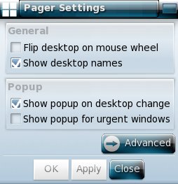 Общие настройки гаджета Pager