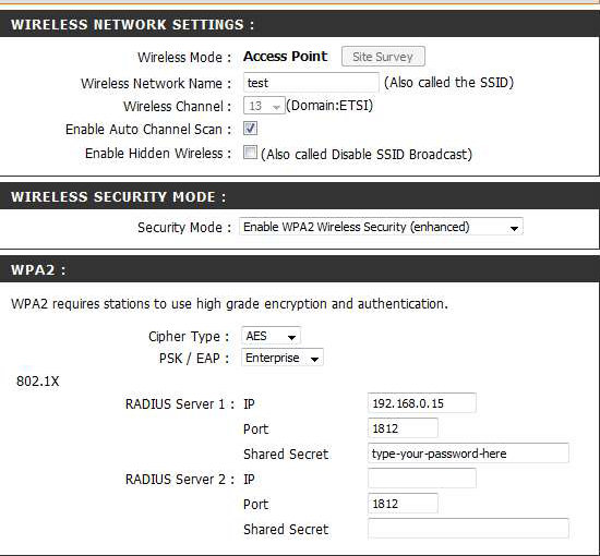 Аутентификация radius для WiFi. Настройка точки доступа