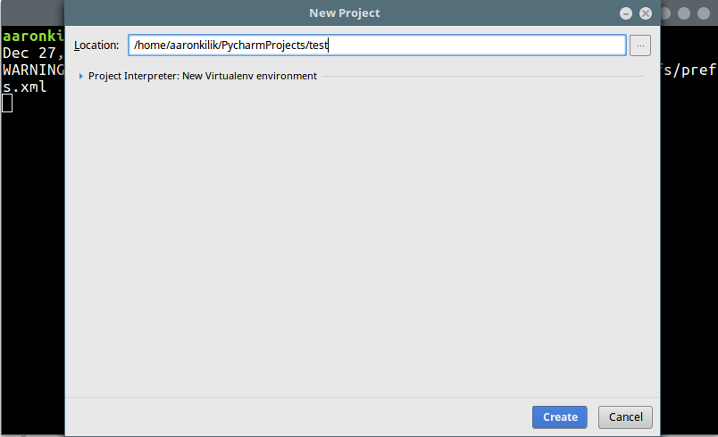 создание нового проекта Pycharm