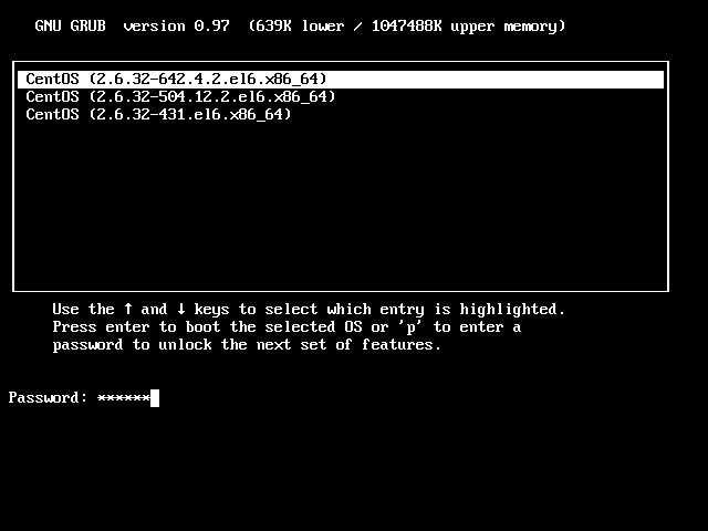 Ввод пароля для редактирования меню grub