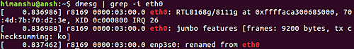 Пример вывода dmesg | grep -i eth0