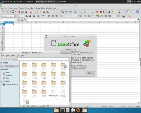 Запуск Thunar и LibreOffice