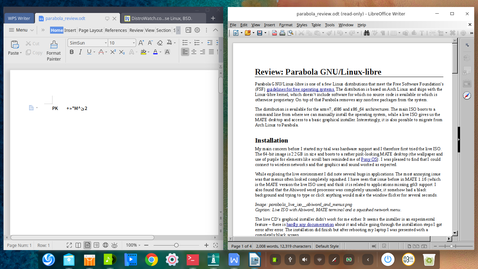 WPS Office и LibreOffice с одним и тем же открытым файлом ODT