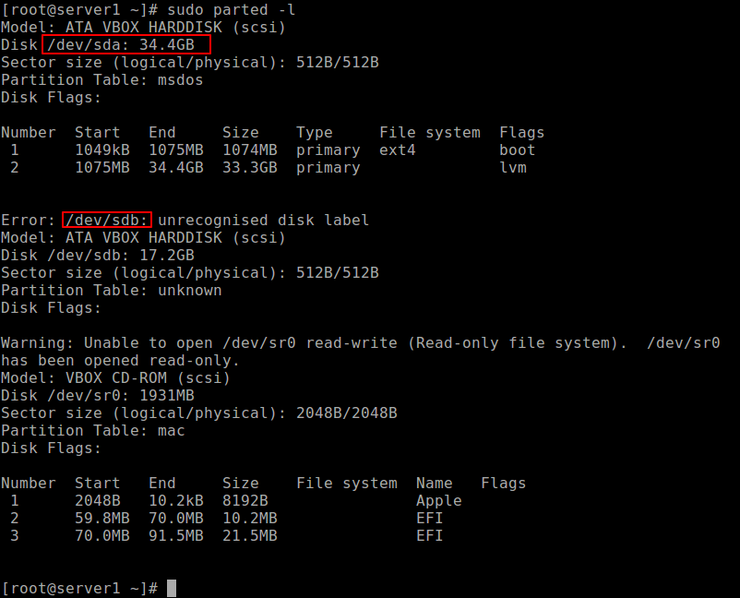 Список разделов в Linux